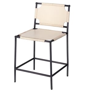 Maklaine 35&quot Transitional Leather and Steel Counter Stool in White