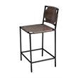 Maklaine Leather and Iron Counter Stool With Metal Footrest in Grey