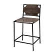 Maklaine Leather and Iron Counter Stool With Metal Footrest in Grey