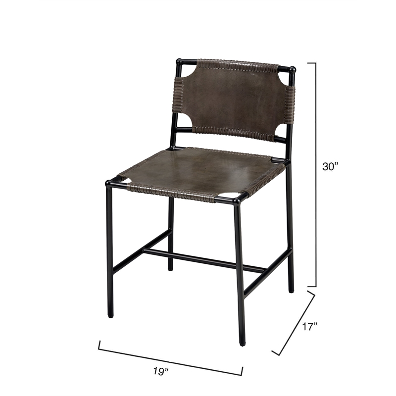 Maklaine Leather and Iron Dining Chair With Sling Seat in Grey