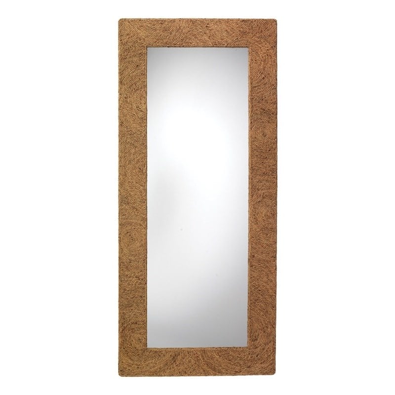 Maklaine Handwoven Coastal Seagrass Rattan Floor Mirror in Natural