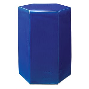 Maklaine Coastal Ceramic Side Table With Geometric Shape in Cobalt Blue