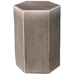 Maklaine Small Ceramic Side Table With Geometric Design in Gray