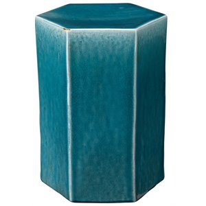 Maklaine Ceramic Side Table With Geometric Shapes in Azure Blue