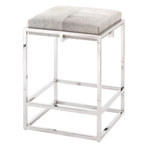 Maklaine Stainless Steel and Hide Counter Stool in Nickel/Gray