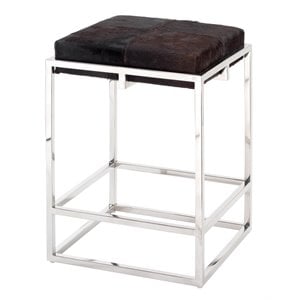 Maklaine Stainless Steel and Hide Counter Stool in Nickel/Espresso