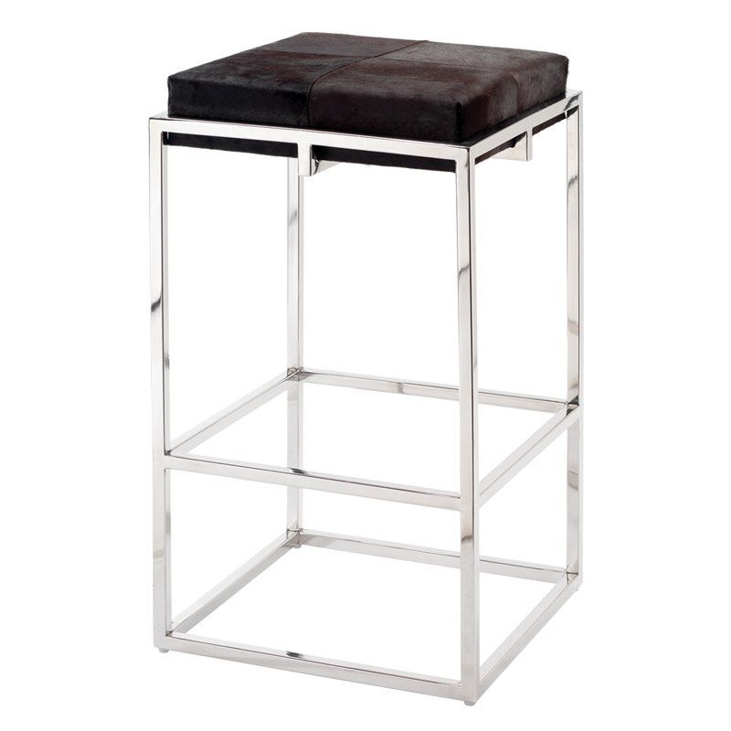 Maklaine Stainless Steel and Hide Bar Stool in Nickel/Espresso