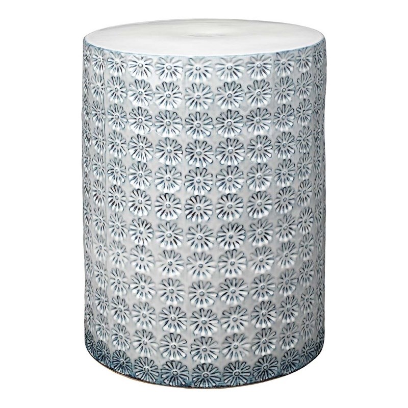 Maklaine Coastal Ceramic Side Table With Reactive Glaze in Blue/White