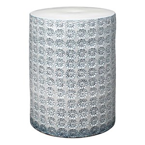 Maklaine Coastal Ceramic Side Table With Reactive Glaze in Blue/White