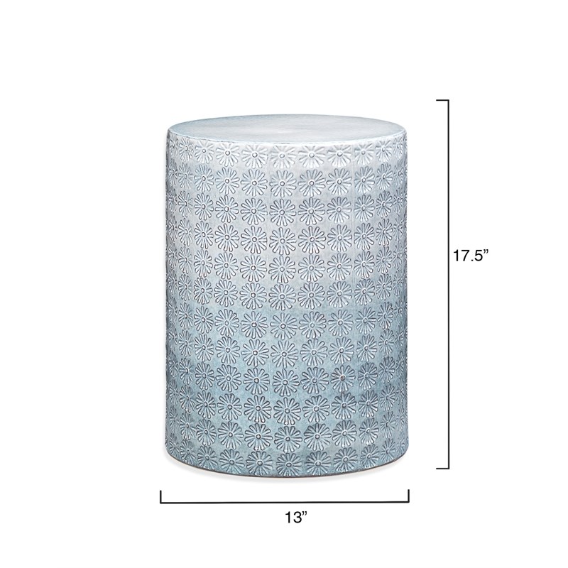 Maklaine Coastal Ceramic Side Table With Reactive Glaze in Blue/White