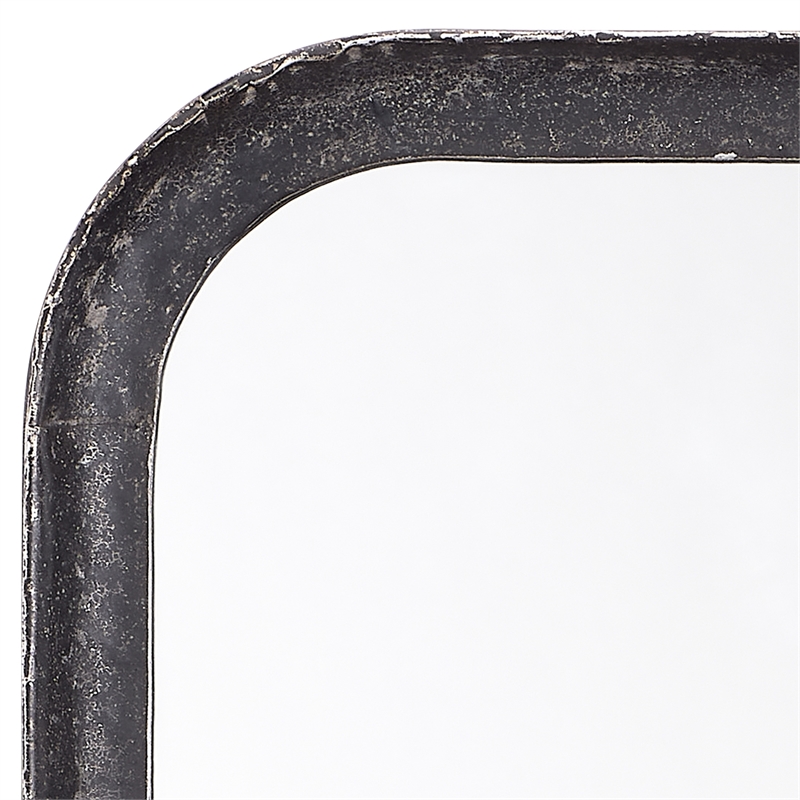 Maklaine Contemporary Hand-Forged Iron Wall Mirror in Distressed Black