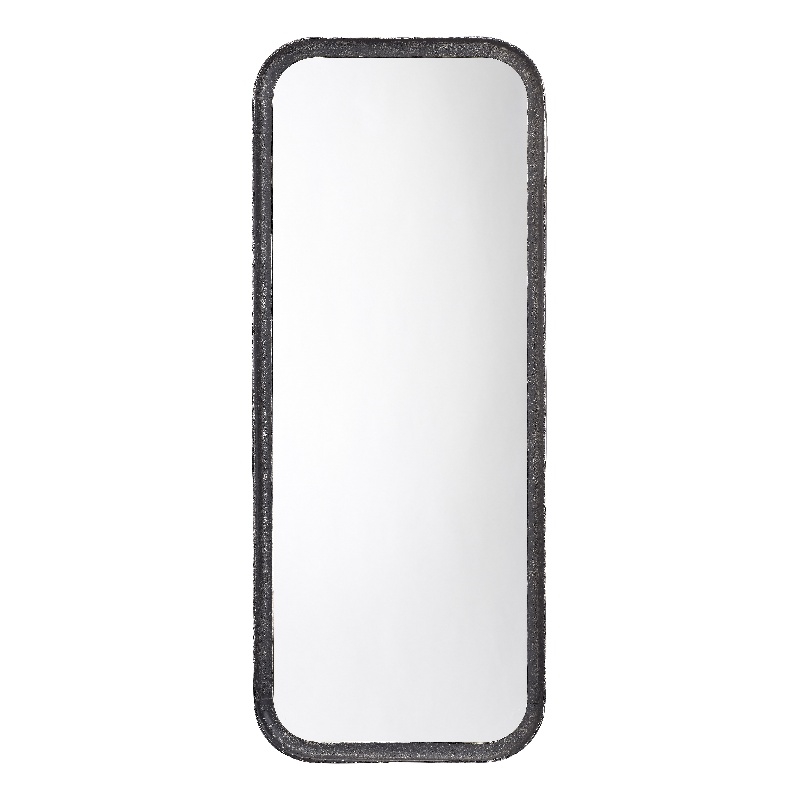 Maklaine Contemporary Hand-Forged Iron Wall Mirror in Distressed Black