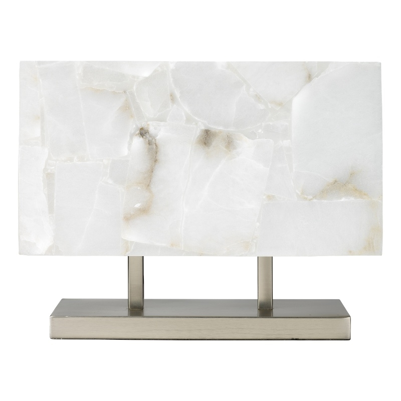 Maklaine 2-Light Metal Table Lamp With Hand-Carved Alabaster Shade in Silver