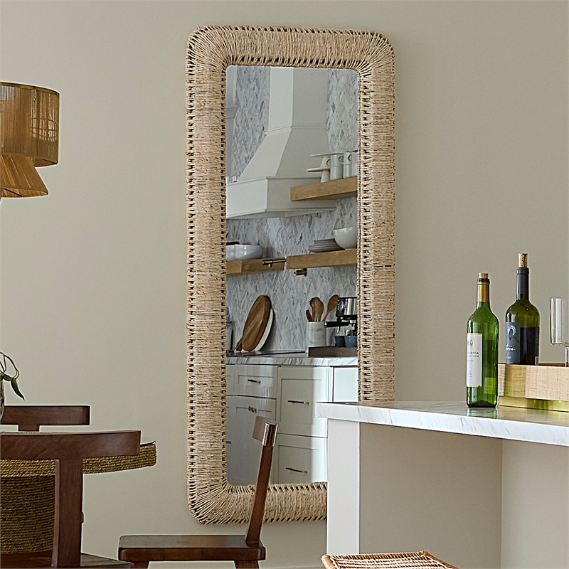 Maklaine Hand-Woven Cornhusk Rope Floor Leaning Mirror in Natural