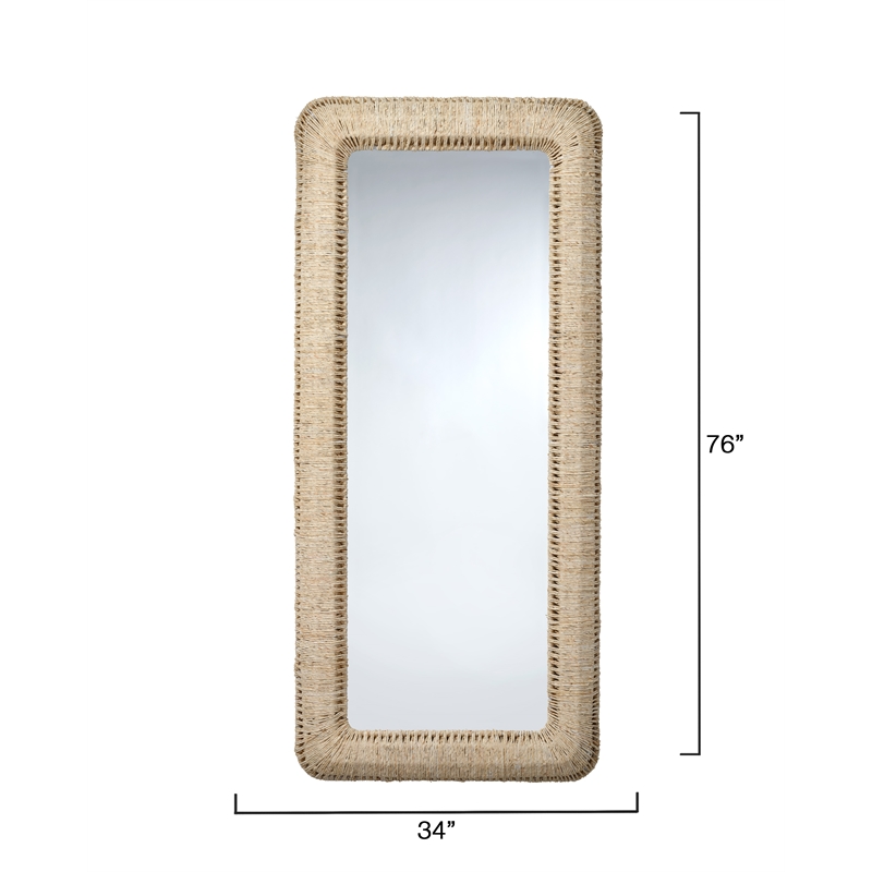 Maklaine Hand-Woven Cornhusk Rope Floor Leaning Mirror in Natural