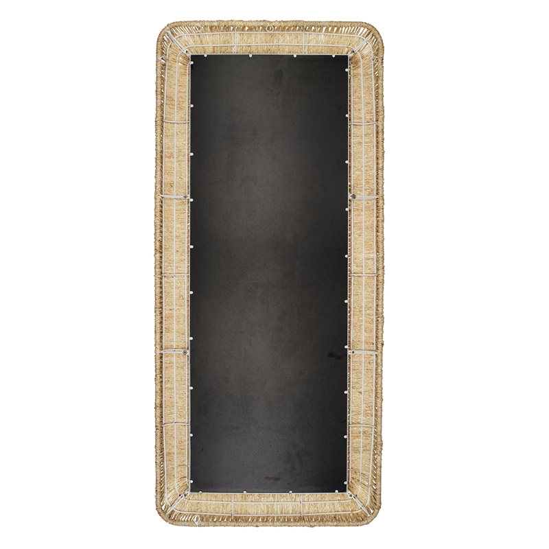 Maklaine Hand-Woven Cornhusk Rope Floor Leaning Mirror in Natural