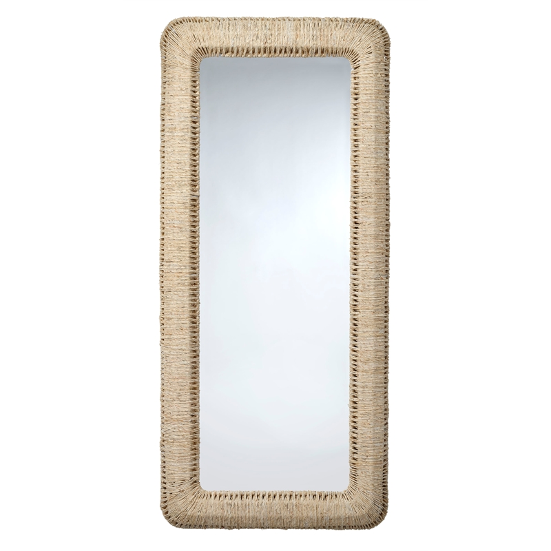 Maklaine Hand-Woven Cornhusk Rope Floor Leaning Mirror in Natural