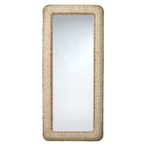 Maklaine Hand-Woven Cornhusk Rope Floor Leaning Mirror in Natural