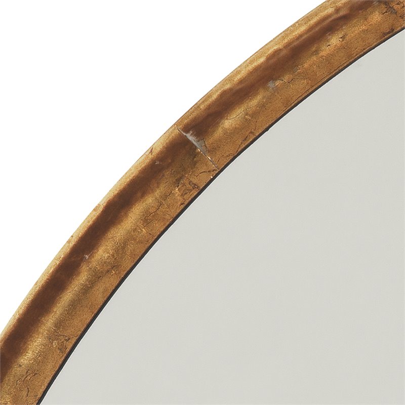 Maklaine Round Hand-Distressed Iron Wall Mirror in Gold Leaf