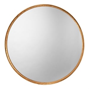 Maklaine Round Hand-Distressed Iron Wall Mirror in Gold Leaf