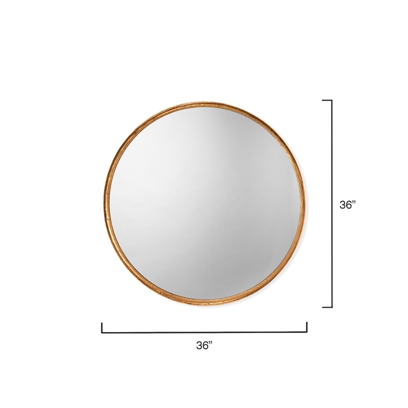 Maklaine Round Hand-Distressed Iron Wall Mirror in Gold Leaf