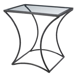 Maklaine Hand-Forged Iron and Tempered Glass Side Table in Black/Clear