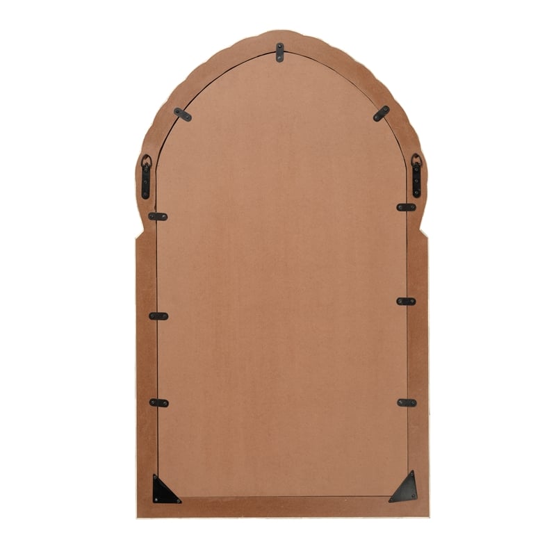 Maklaine Large Hand-Carved Bone and Wood Arch Wall Mirror in Natural
