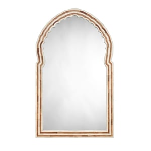 Maklaine Large Hand-Carved Bone and Wood Arch Wall Mirror in Natural