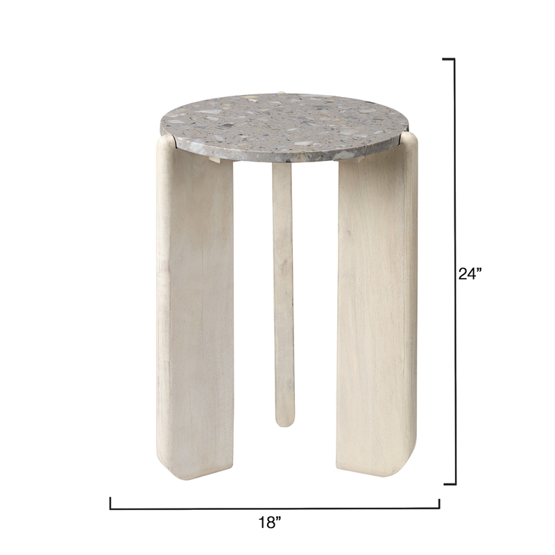 Maklaine Mango Wood and Terrazzo Stone Side Table With End Caps