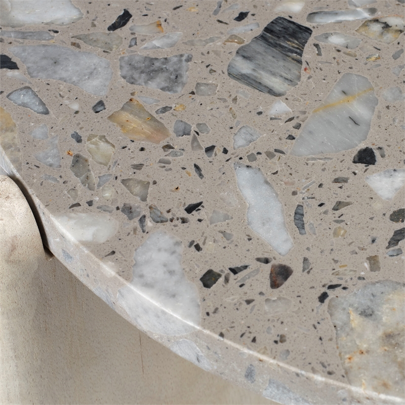 Maklaine Mango Wood and Terrazzo Stone Side Table With End Caps