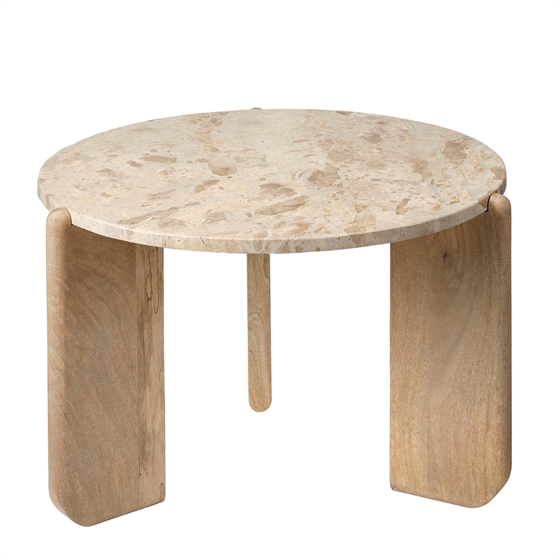 Maklaine Mango Wood and Tendua Stone Coffee Table With End Caps