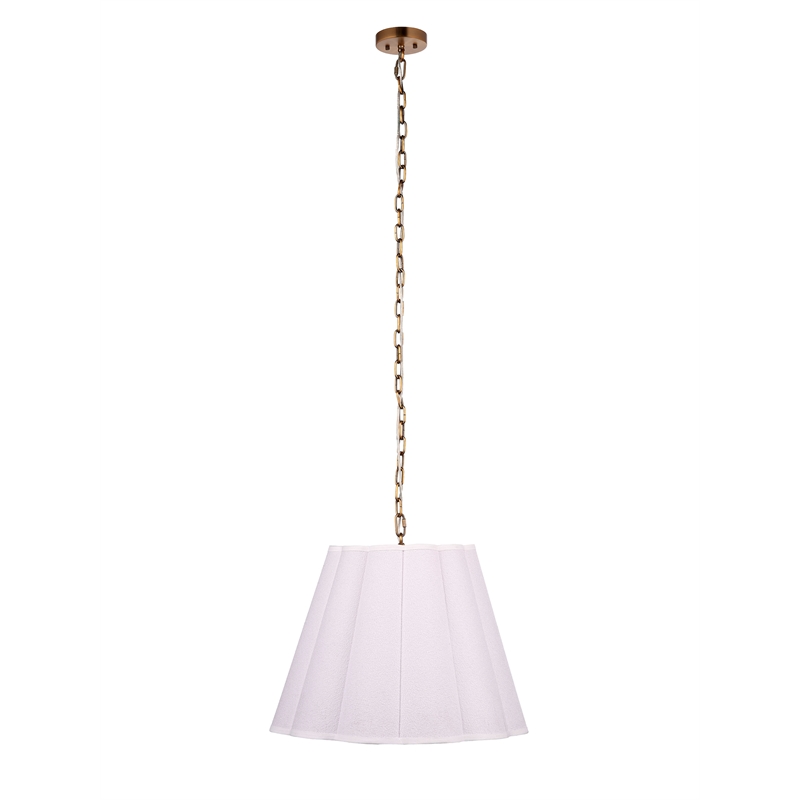 Maklaine 1-Light Boucle Linen Pendant With Antique Brass Chain in White