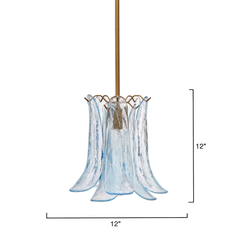 Maklaine Mouth-Blown Glass Pendant With Antique Brass Rod in Pale Blue