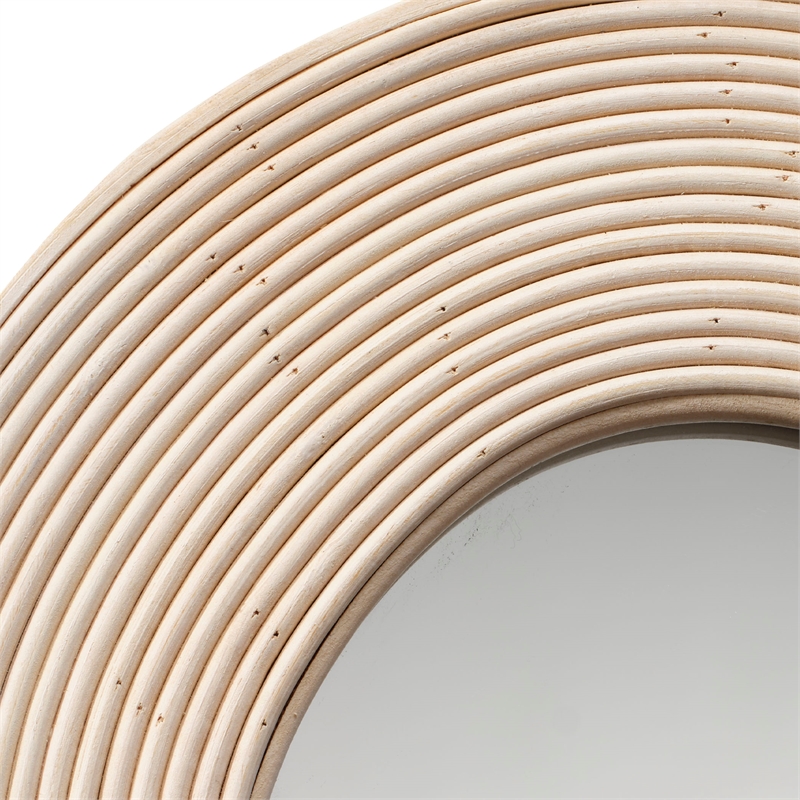 Maklaine Handmade Bamboo Wall Mirror With Waved Edge in Cream