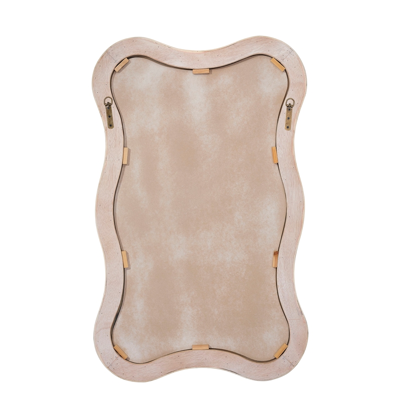 Maklaine Handmade Bamboo Wall Mirror With Waved Edge in Cream