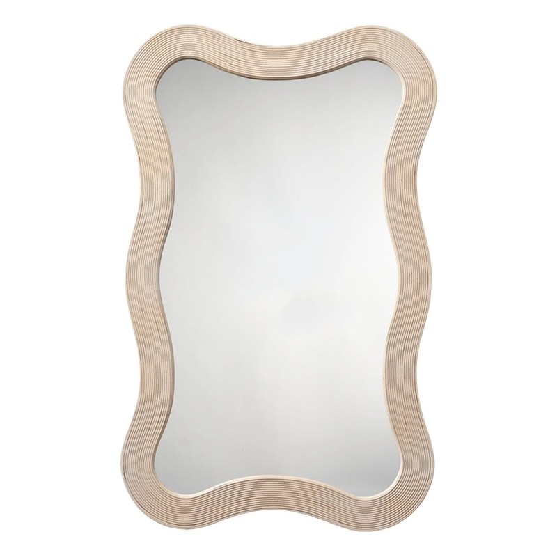Maklaine Handmade Bamboo Wall Mirror With Waved Edge in Cream