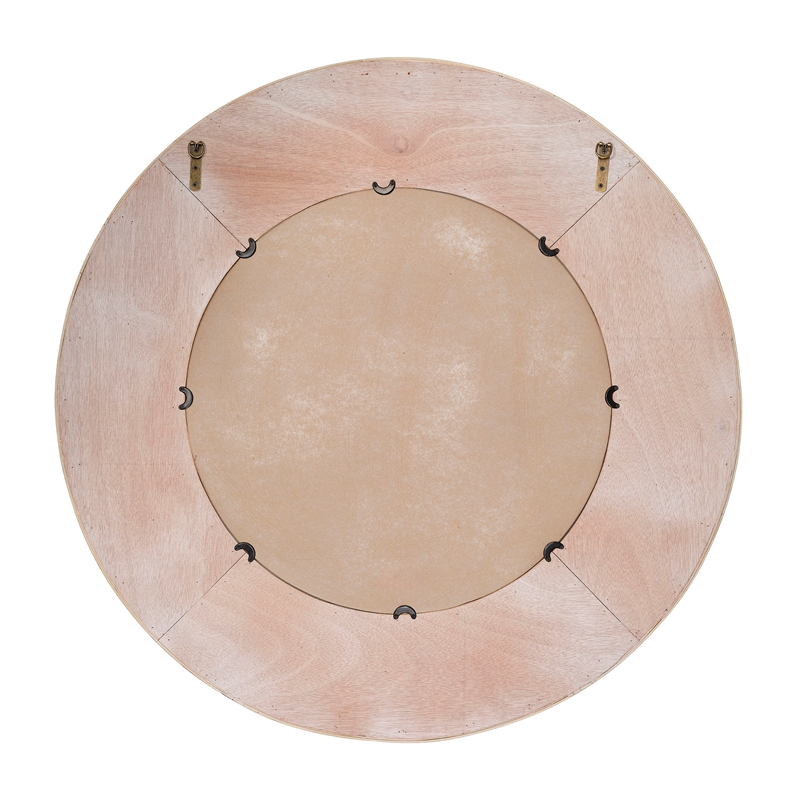 Maklaine Contemporary Round Handmade Bamboo Wall Mirror in Cream