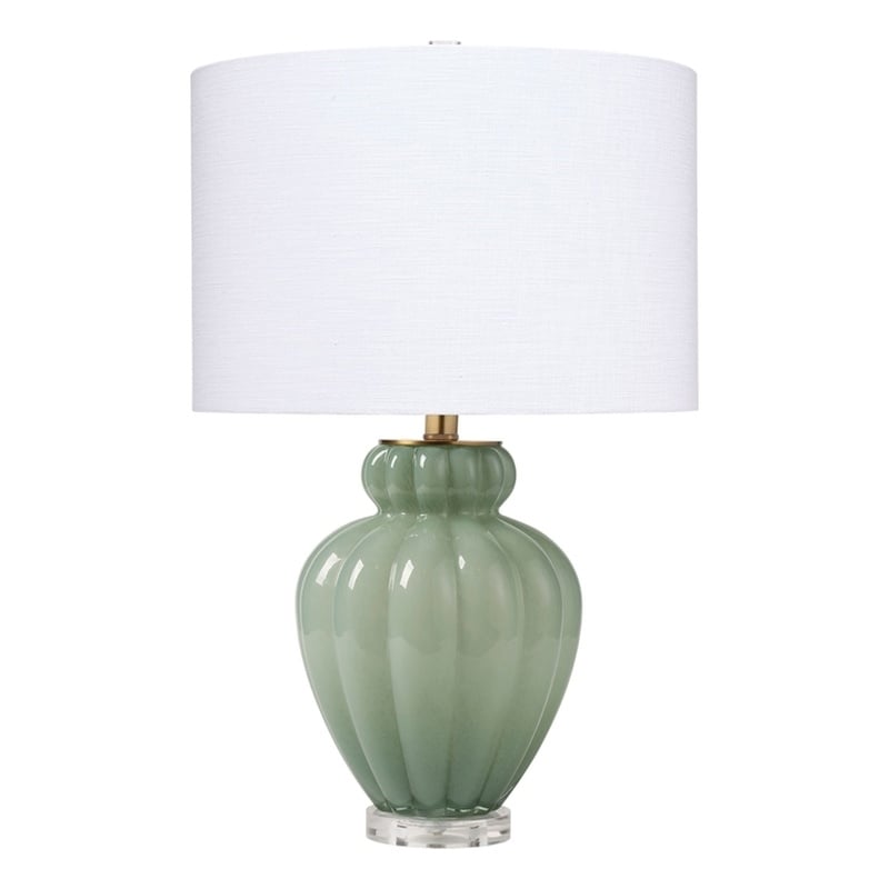 Maklaine Hand-Blown Celadon Glass Gourd Table Lamp With Linen Shade