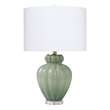 Maklaine Hand-Blown Celadon Glass Gourd Table Lamp With Linen Shade