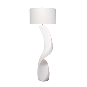 Maklaine Sculptural Rice Stone Floor Lamp With Linen Shade in White
