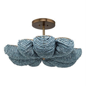 Maklaine Contemporary Mango Wood Bead Semi-Flush Mount Light in Blue