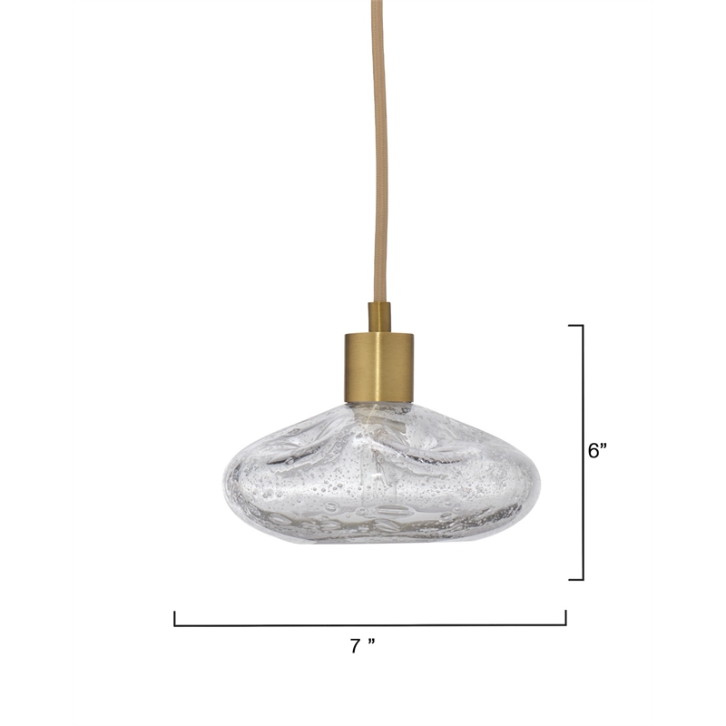 Maklaine 1-Light Hand-Blown Seeded Glass Pendant in Antique Brass