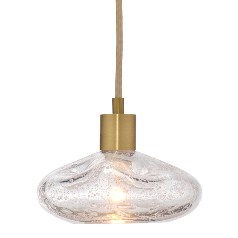 Maklaine 1-Light Hand-Blown Seeded Glass Pendant in Antique Brass