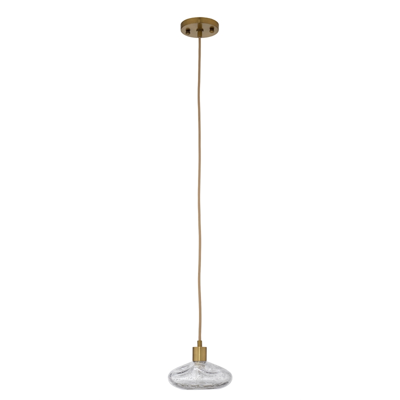 Maklaine 1-Light Hand-Blown Seeded Glass Pendant in Antique Brass