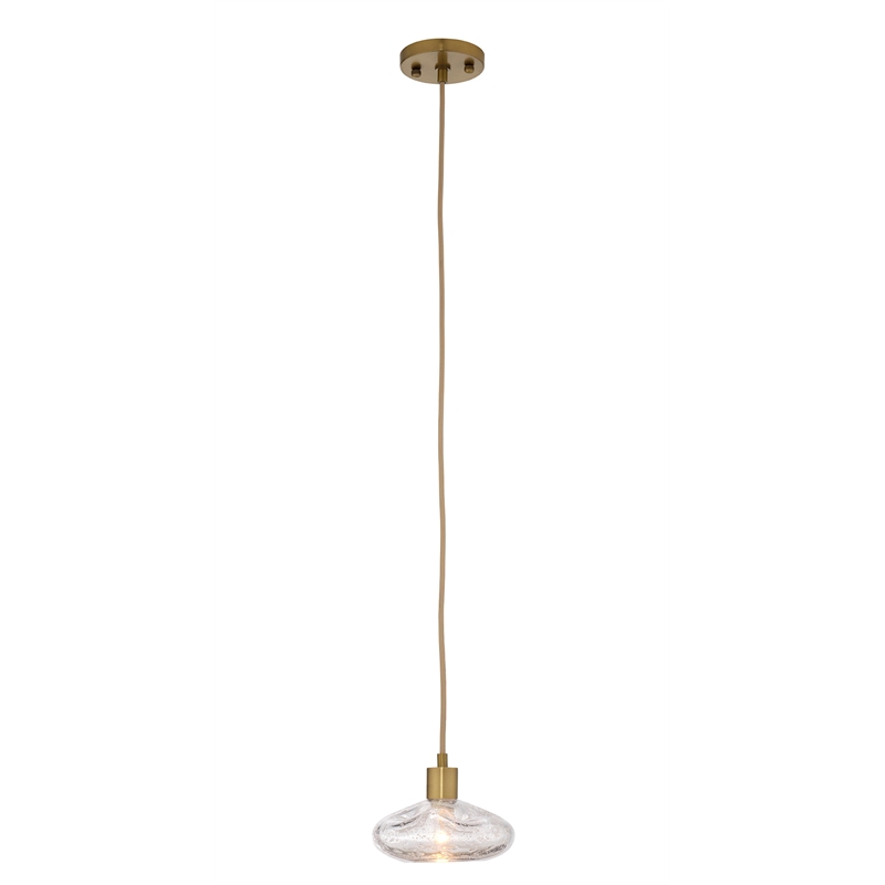 Maklaine 1-Light Hand-Blown Seeded Glass Pendant in Antique Brass