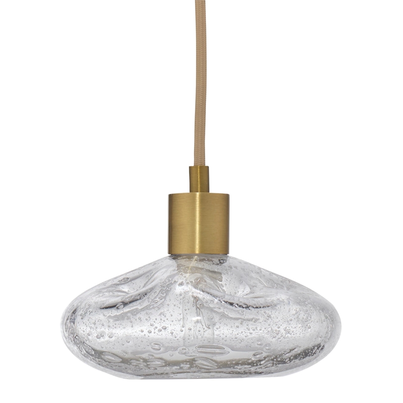Maklaine 1-Light Hand-Blown Seeded Glass Pendant in Antique Brass