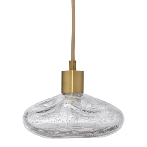 Maklaine 1-Light Hand-Blown Seeded Glass Pendant in Antique Brass