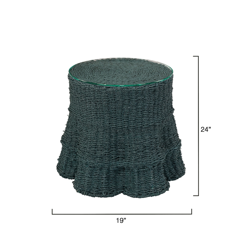 Maklaine Seagrass Wicker/Rattan Side Table With Glass Top in Green