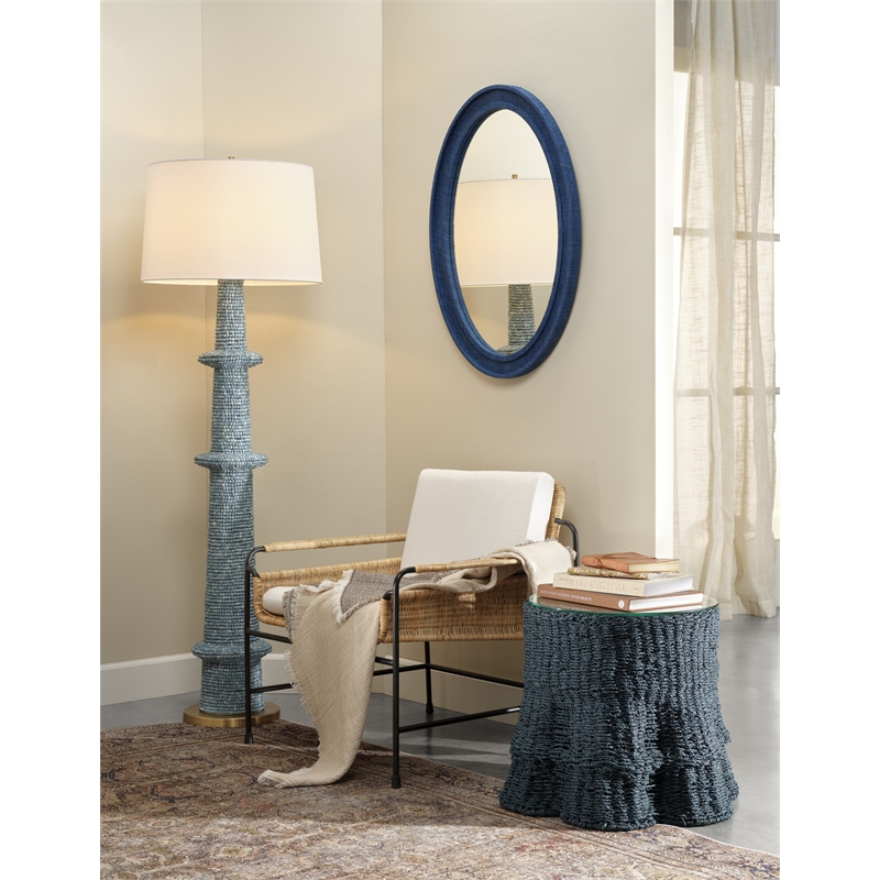 Maklaine Seagrass Wicker/Rattan Side Table With Glass Top in Green