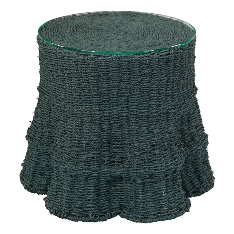 Maklaine Seagrass Wicker/Rattan Side Table With Glass Top in Green